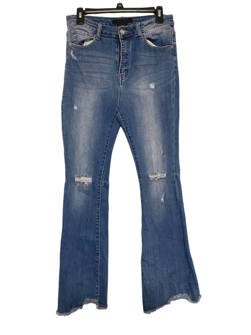 Women's Risen Los Angeles High Rise Distressed Hem Flare Jeans 29" Waist Size 9